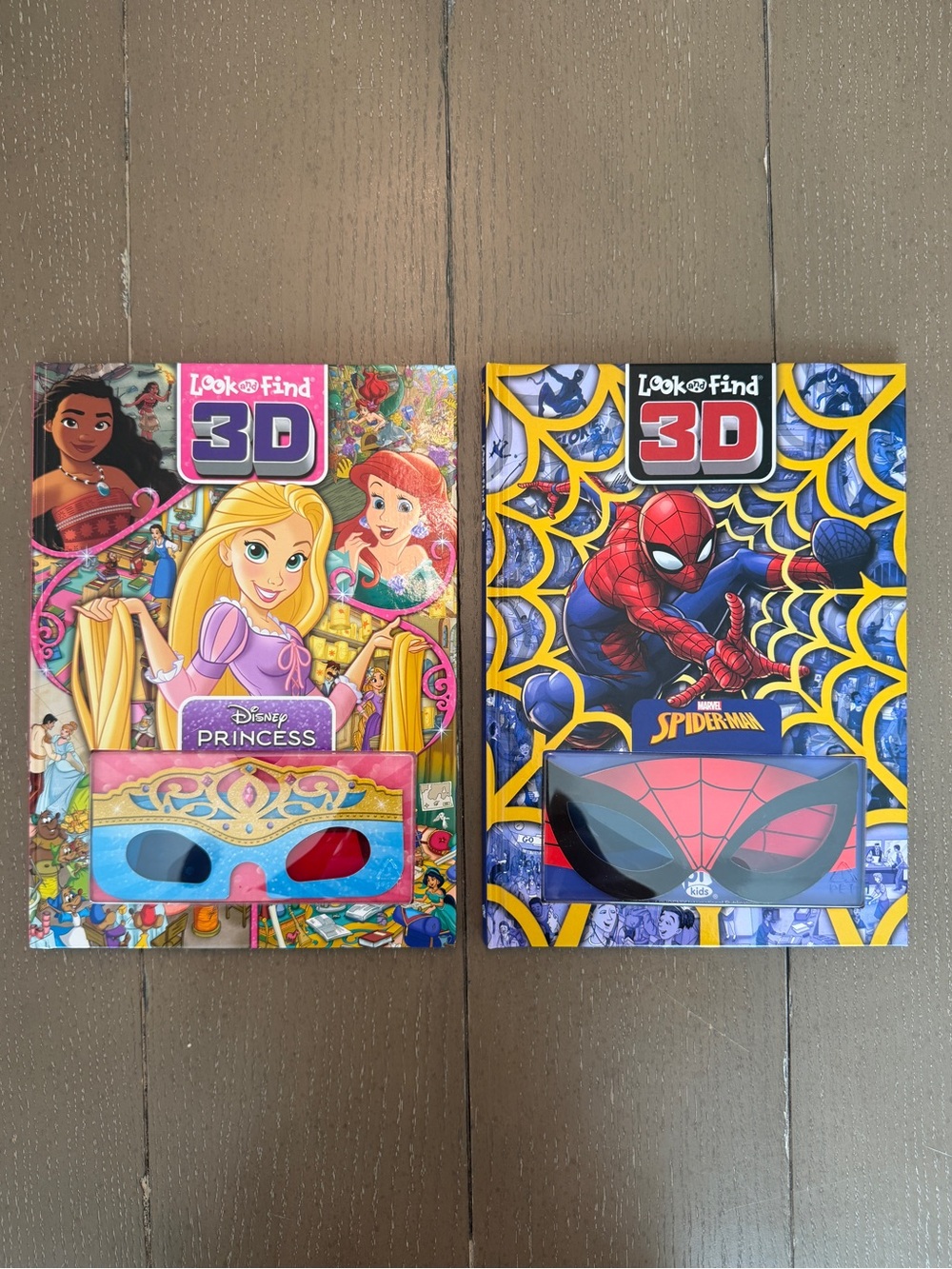 Disney Princess & Marvel Spider-Man Look & Find 3D Kids Books Bundle
